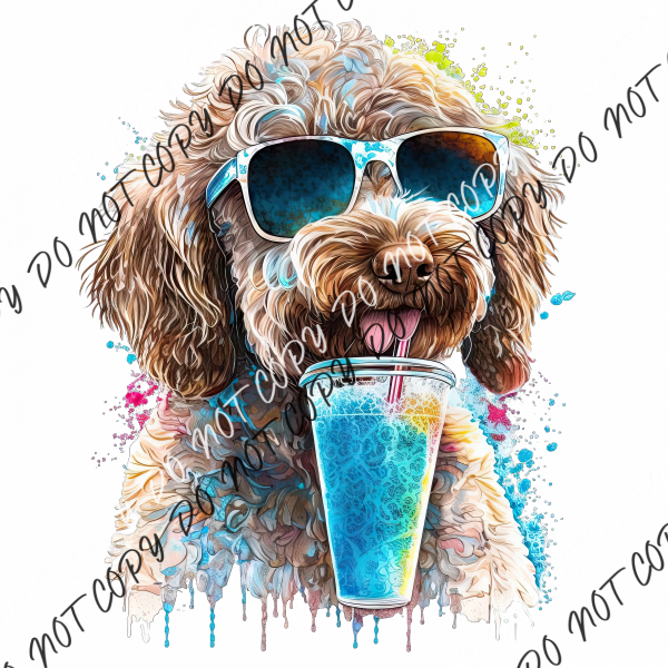 Dog Funny With Drink Watercolor Dtf Transfer