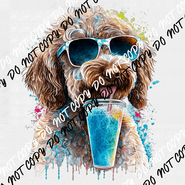 Dog Funny with Drink Watercolor DTF Transfer - We Print U Press DTF Transfers