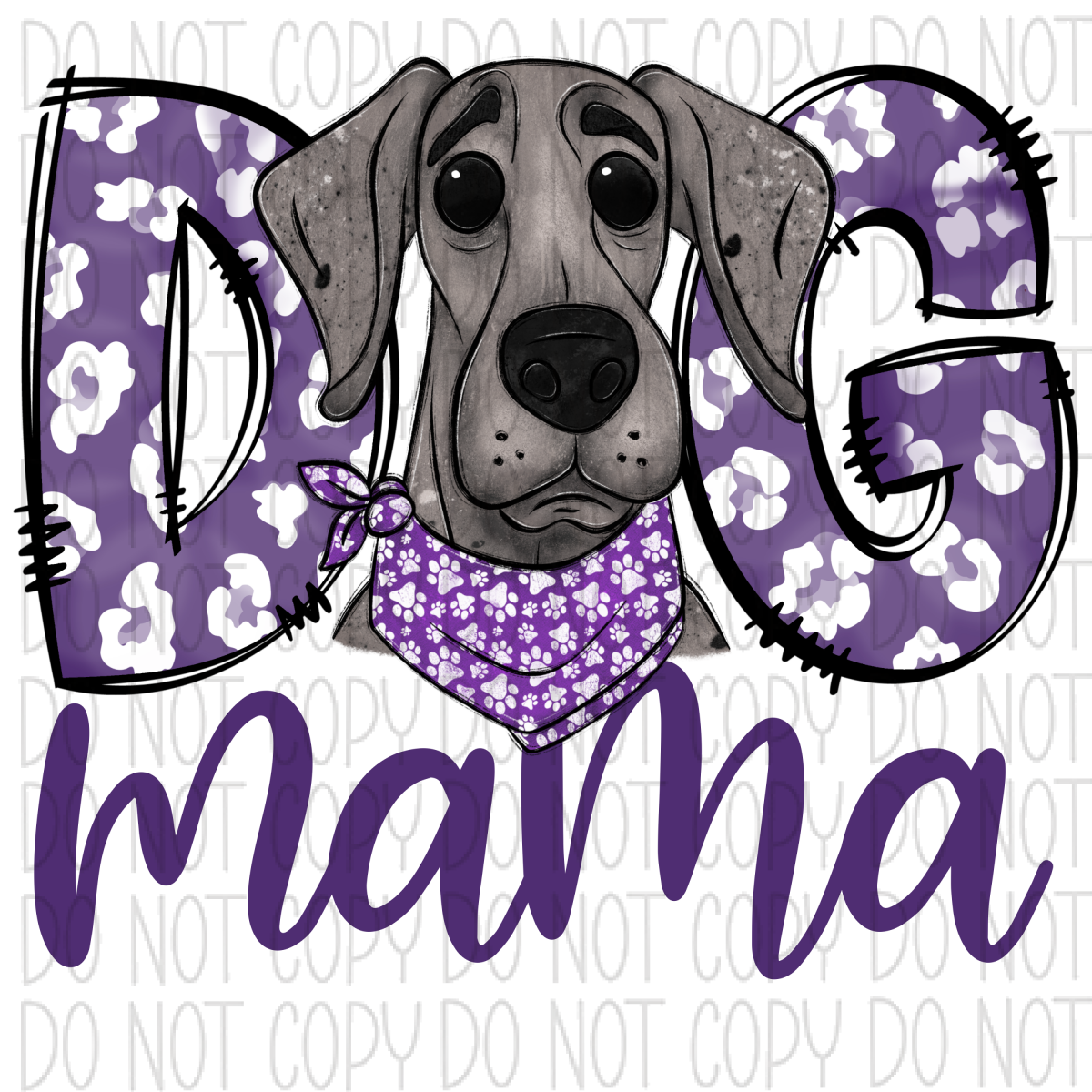 Dog Mama Purple Print Great Dane Dtf Transfer Rtp Transfers