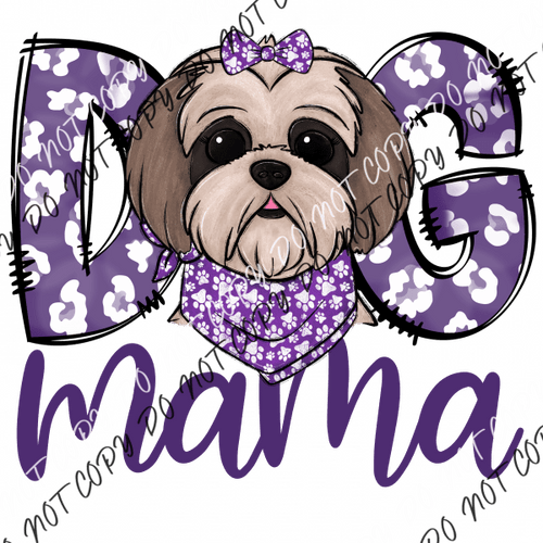 Dog Mama Purple Print Shitzu Dtf Transfer Rtp Transfers