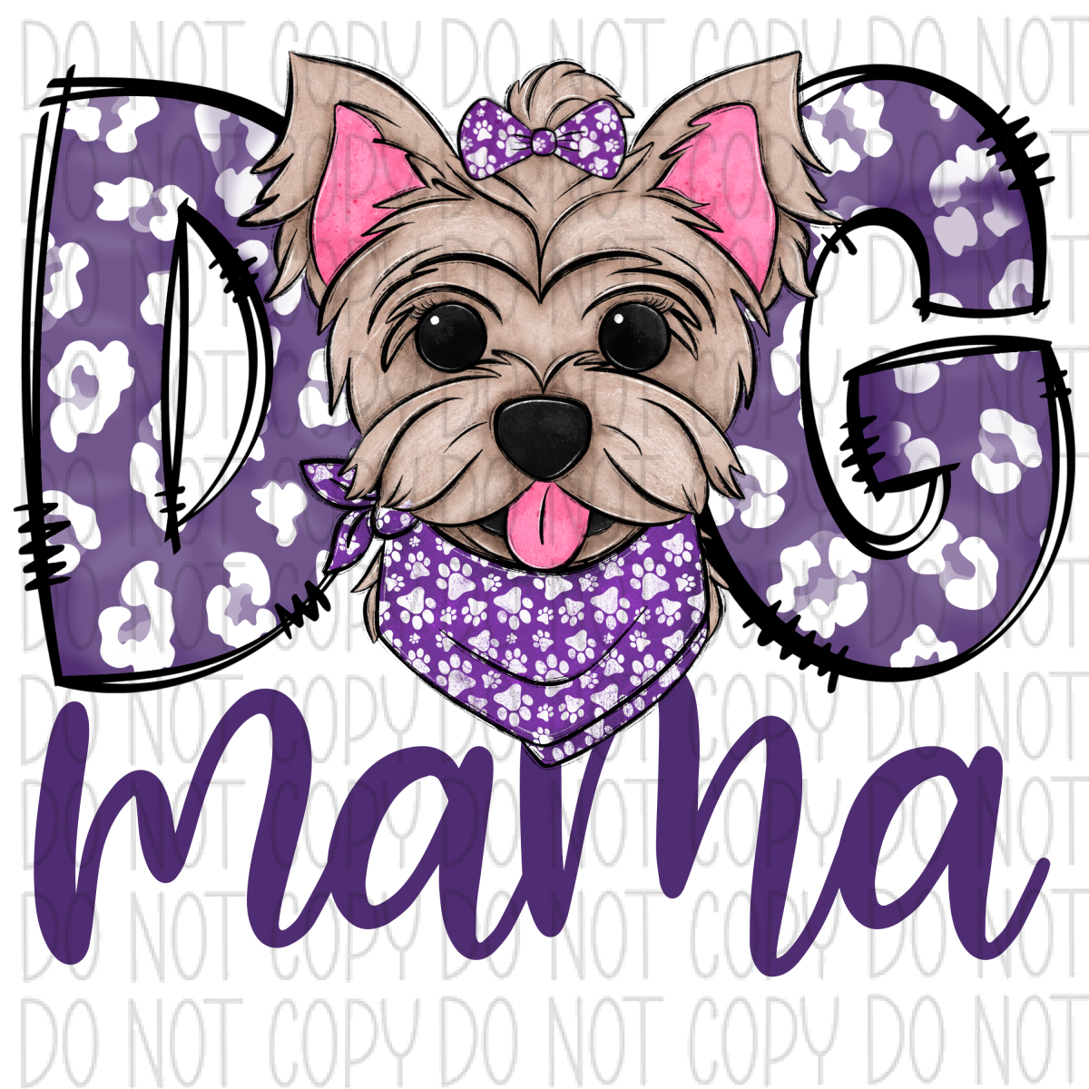 Dog Mama Purple Print Yorkie Dtf Transfer Rtp Transfers