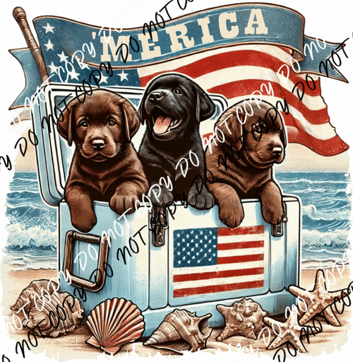 DOGS IN COOLER PATRIOTIC ON BEACH DTF TRANSFER - We Print U Press DTF Transfers