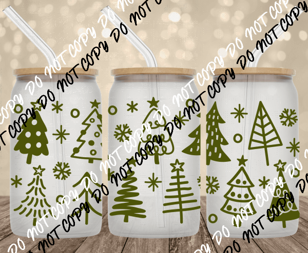 Doodle trees UV Transfer for 16 oz Glass Can - We Print U Press DTF Transfers