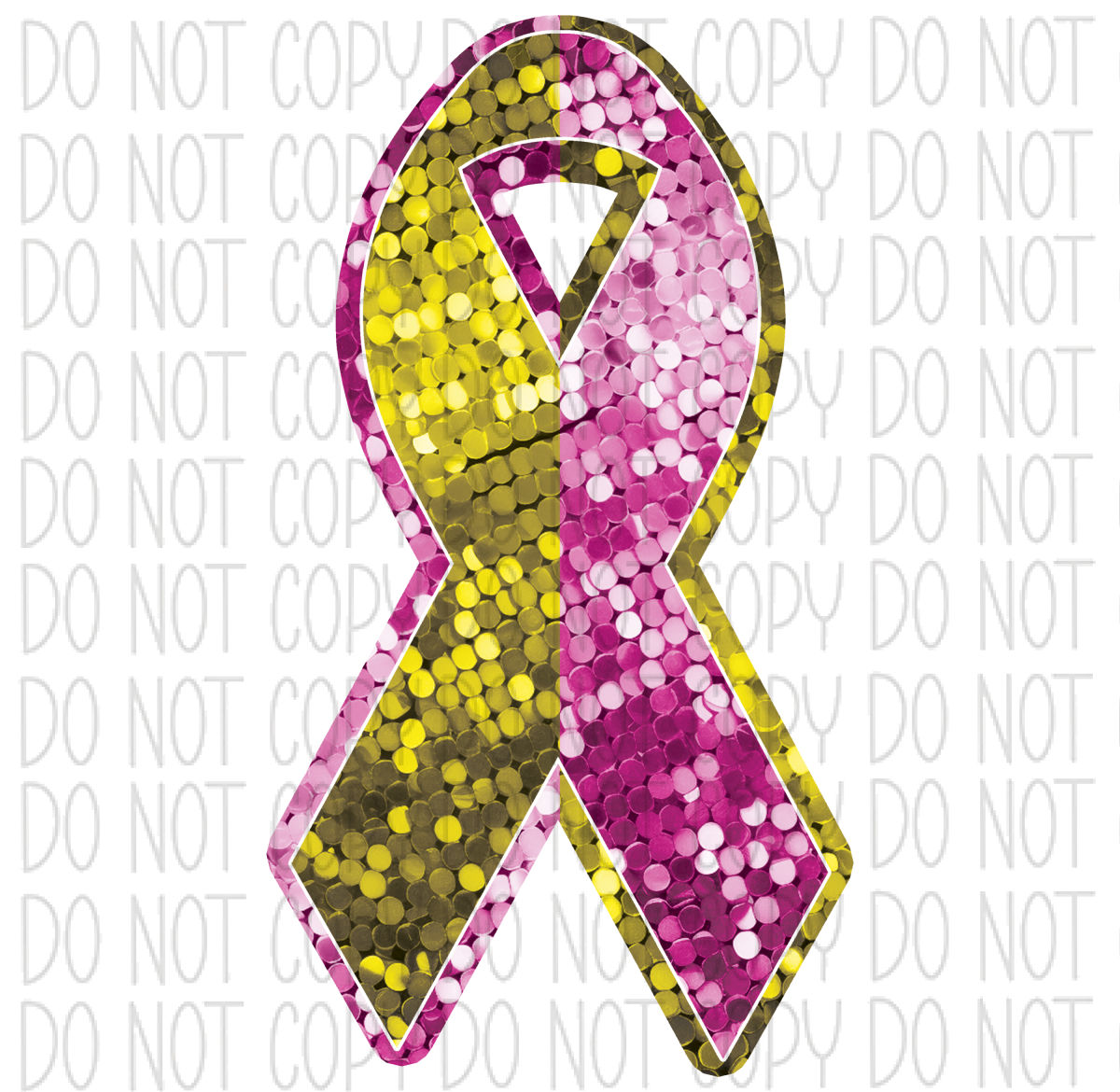 Double Awareness Ribbon Gold And Pink Faux Sequins Dtf Transfer Transfers