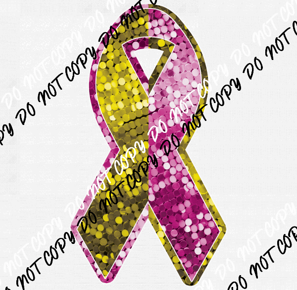 Double Awareness Ribbon, Gold and Pink faux sequin DTF Transfer - We Print U Press DTF Transfers