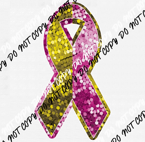 Double Awareness Ribbon, Gold and Pink faux sequin DTF Transfer - We Print U Press DTF Transfers
