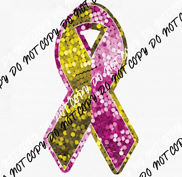 Double Awareness Ribbon, Gold and Pink faux sequin DTF Transfer - We Print U Press DTF Transfers