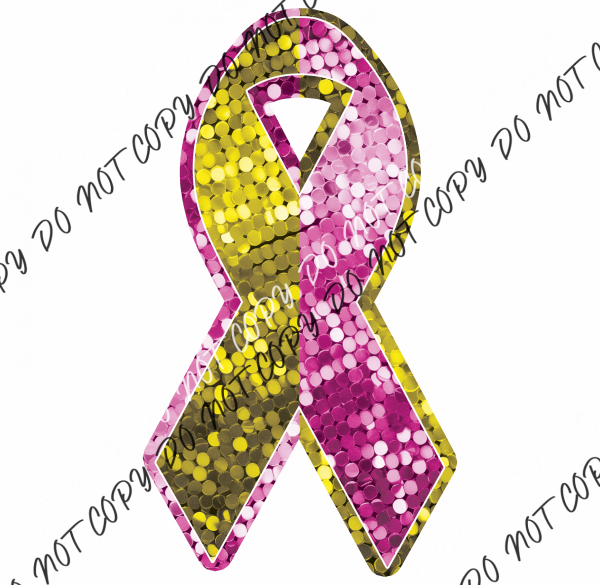 Double Awareness Ribbon Gold And Pink Faux Sequins Dtf Transfer Transfers