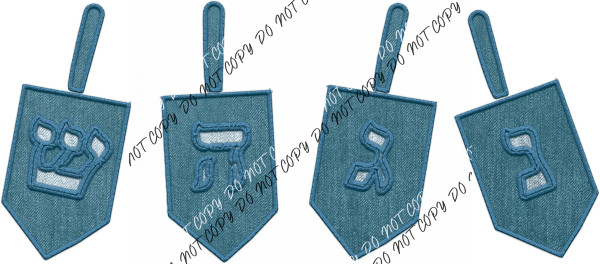 Dreidels Denim Fabric And Faux Embroidery Dtf Transfer Rtp Transfers