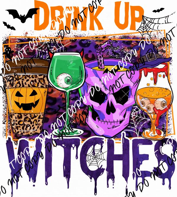 Drink Up Witches Purple Skull DTF Transfer - We Print U Press DTF Transfers