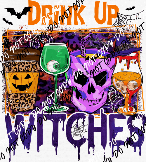 Drink Up Witches Purple Skull DTF Transfer - We Print U Press DTF Transfers