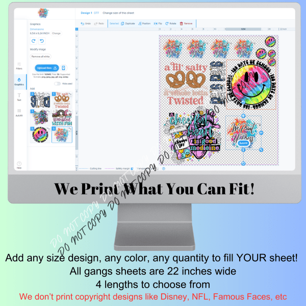 DTF Gang Sheet AutoBuilder (select any size to start, sheet will auto adjust) - We Print U Press DTF Transfers