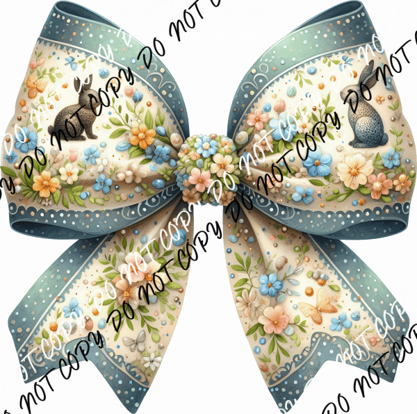Easter Blue Coquette Bow with Bunnies DTF Transfer - We Print U Press DTF Transfers