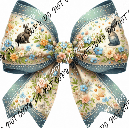 Easter Blue Coquette Bow with Bunnies DTF Transfer - We Print U Press DTF Transfers