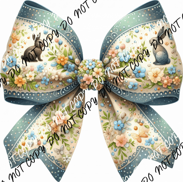 Easter Blue Coquette Bow with Bunnies DTF Transfer - We Print U Press DTF Transfers