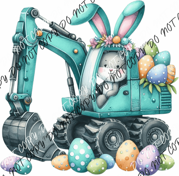 Easter Bunny Excavator DTF Transfer