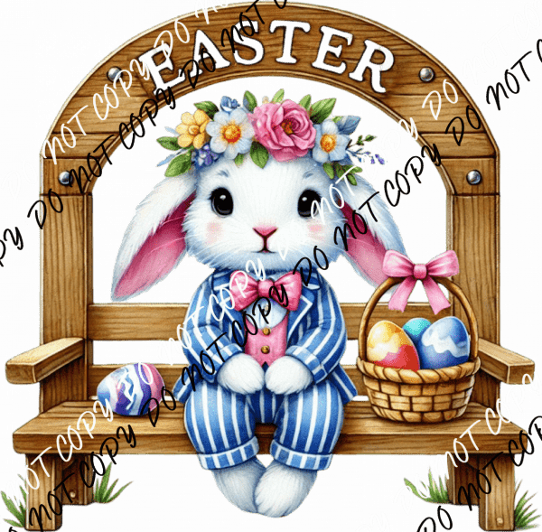Easter Bunny on Bench DTF Transfer - We Print U Press DTF Transfers