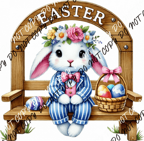 Easter Bunny on Bench DTF Transfer - We Print U Press DTF Transfers