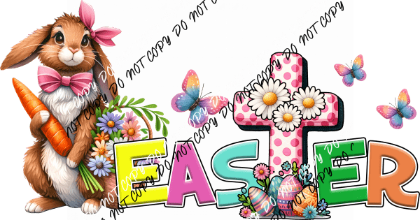 Easter Bunny with Polka Dot Cross DTF Transfer - We Print U Press DTF Transfers