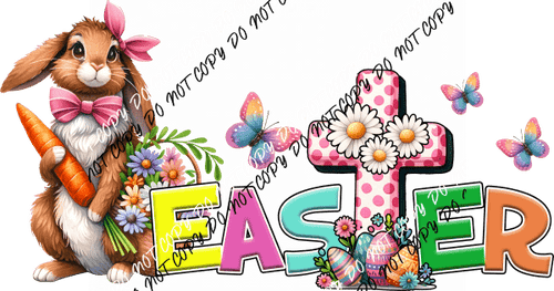 Easter Bunny with Polka Dot Cross DTF Transfer - We Print U Press DTF Transfers