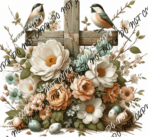 Easter Cross and Blooms DTF Transfer - We Print U Press DTF Transfers