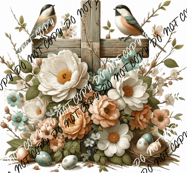 Easter Cross and Blooms DTF Transfer - We Print U Press DTF Transfers