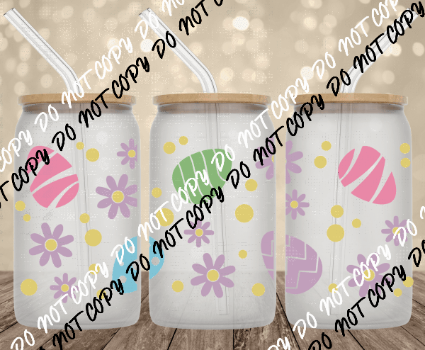 Easter Eggs and Flowers UV Transfer for 16 oz Glass Can - We Print U Press DTF Transfers