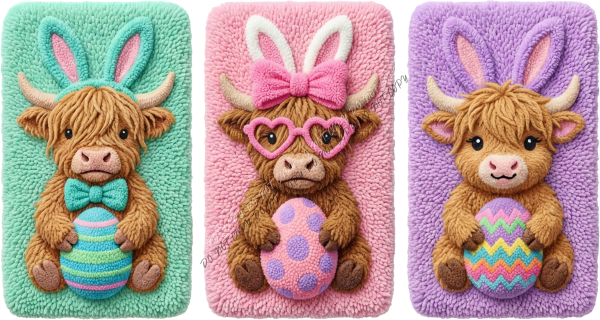 Easter Highland Cow Trio DTF Transfer RTP DTF Transfers