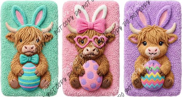 Easter Highland Cow Trio DTF Transfer RTP DTF Transfers