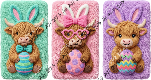 Easter Highland Cow Trio DTF Transfer RTP DTF Transfers