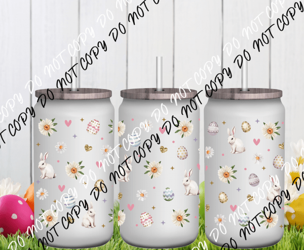 Eggs and Bunnies UV Transfer for 16 oz Glass Can - We Print U Press DTF Transfers