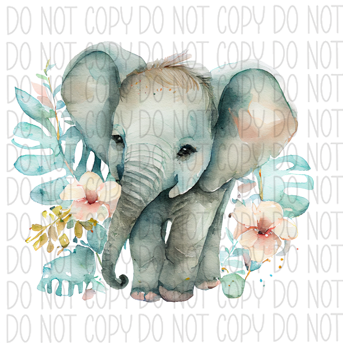 Elephant Floral Watercolor Dtf Transfer