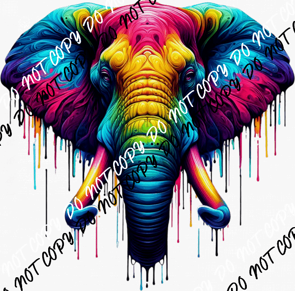 Elephant Head Color Drip DTF Transfer - We Print U Press DTF Transfers