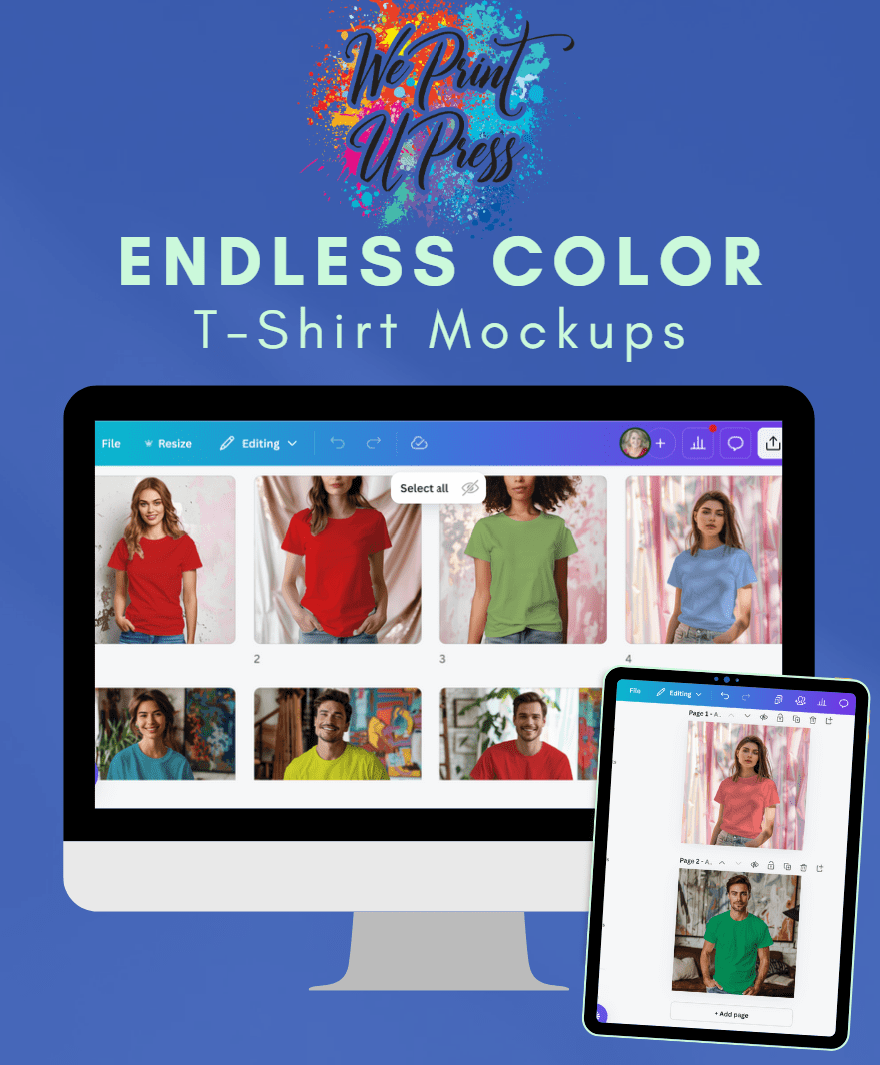 Endless Color Changing Shirt Mockups for T Shirts Digital Download - We Print U Press DTF Transfers