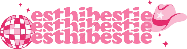 Hot pink disco ball and cowboy hat with repeating Esthi Bestie text, ready to press dtf transfer