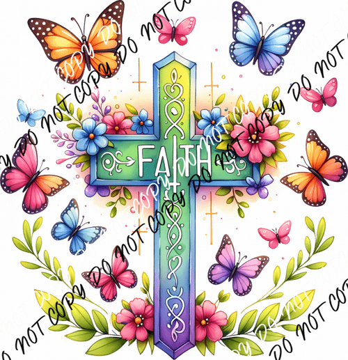 Faith Butterflies and Floral Cross DTF Transfer - We Print U Press DTF Transfers