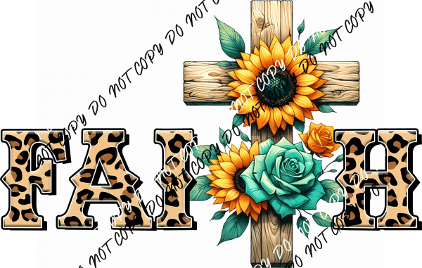 Faith Leopard and Sunflower Cross DTF Transfer - We Print U Press DTF Transfers