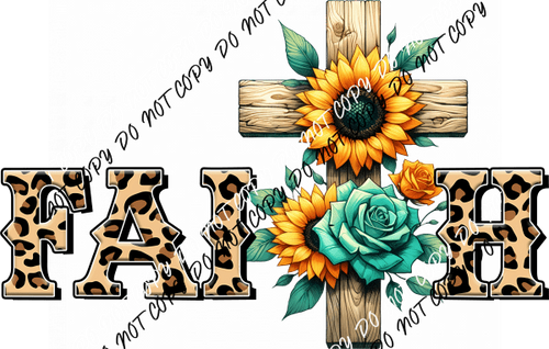 Faith Leopard and Sunflower Cross DTF Transfer - We Print U Press DTF Transfers
