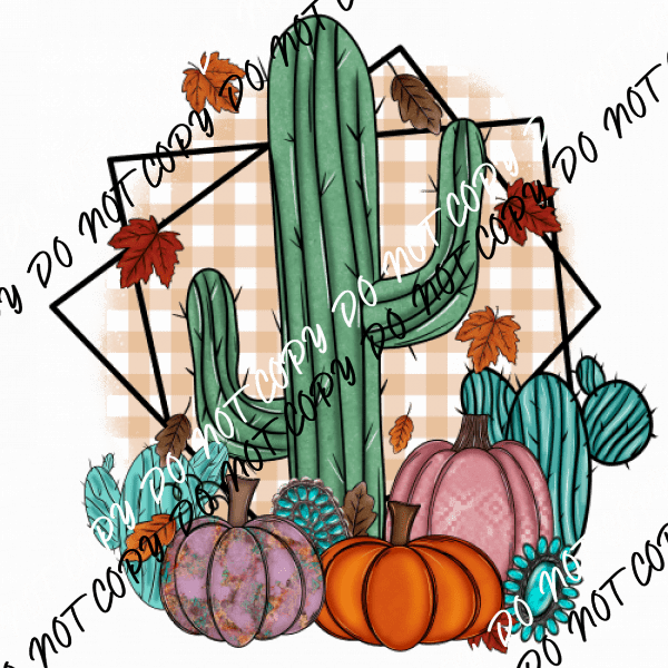 Fall Cactus and Pumpkins DTF Transfer - We Print U Press DTF Transfers