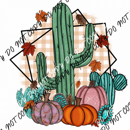 Fall Cactus and Pumpkins DTF Transfer - We Print U Press DTF Transfers