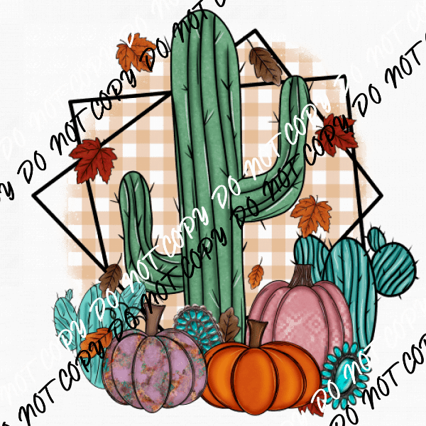 Fall Cactus and Pumpkins DTF Transfer - We Print U Press DTF Transfers