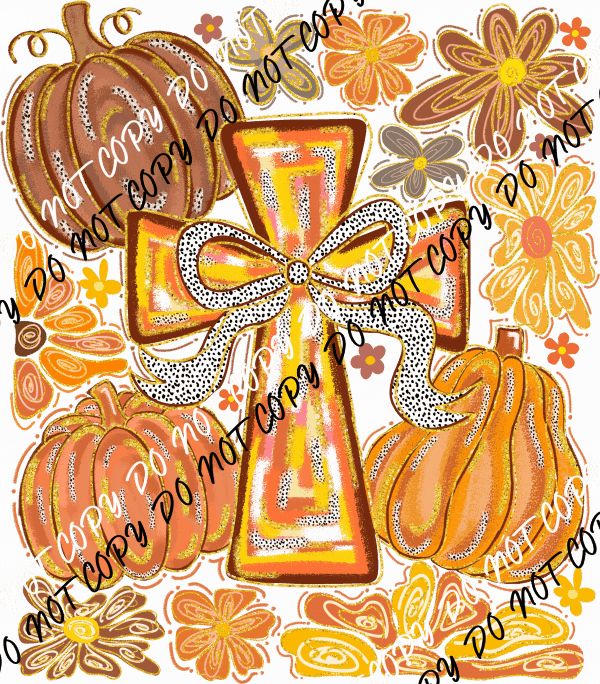 Fall Cross with Pumpkins DTF Transfer - We Print U Press DTF Transfers