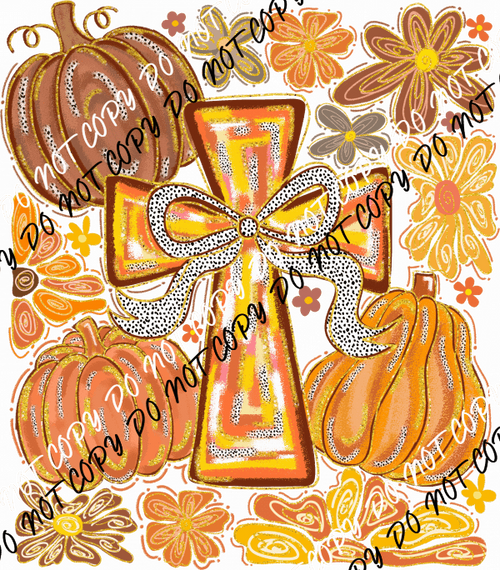 Fall Cross with Pumpkins DTF Transfer - We Print U Press DTF Transfers