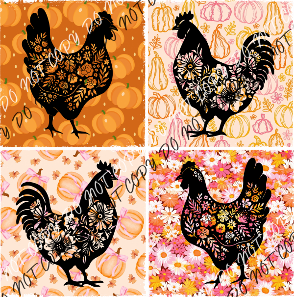 Fall Floral Chicken DTF Transfer RTP DTF Transfers