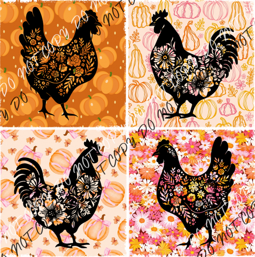 Fall Floral Chicken DTF Transfer RTP DTF Transfers