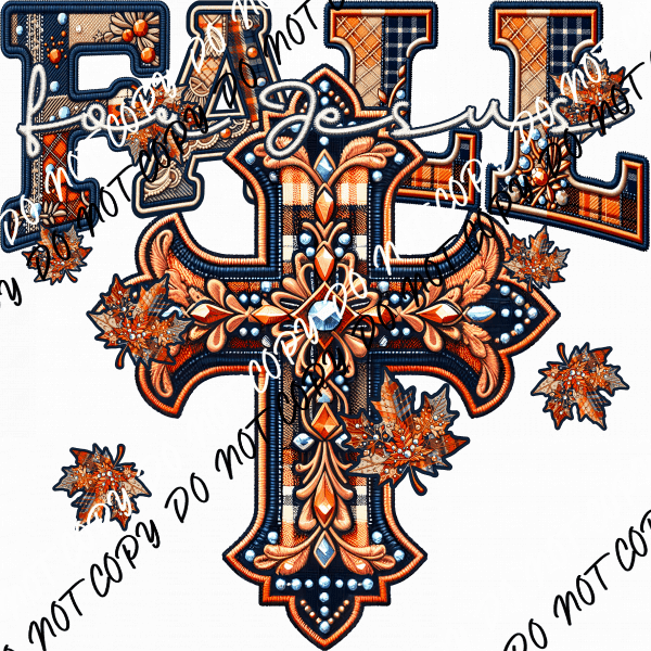 Fall for Jesus Cross Faux EmbroideryDTF Transfer - We Print U Press DTF Transfers