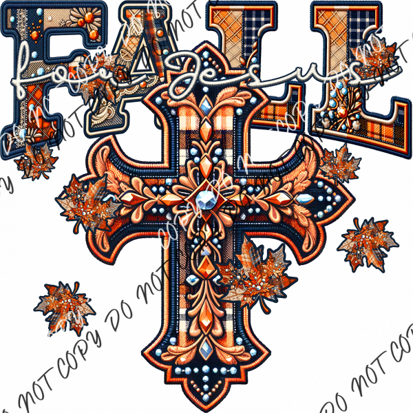 Fall For Jesus Cross Faux Embroiderydtf Transfer Rtp Dtf Transfers