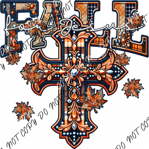 Fall For Jesus Cross Faux Embroiderydtf Transfer Rtp Dtf Transfers