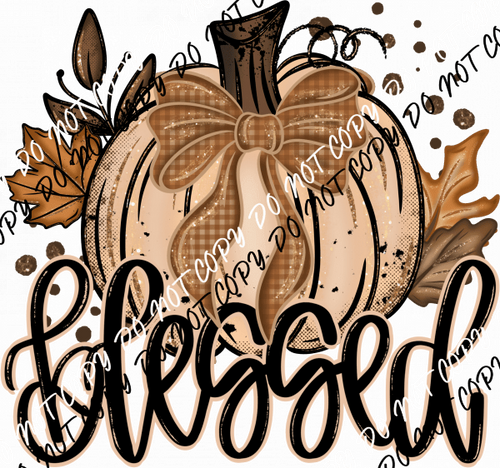 Fall Glitter Pumpkin Blessed DTF Transfer - We Print U Press DTF Transfers
