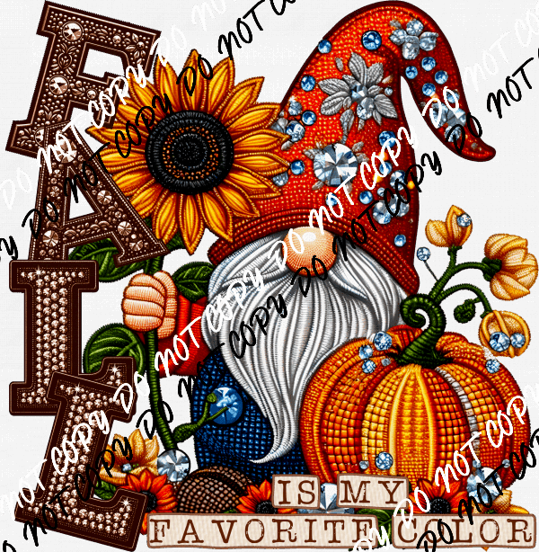 Fall is My Favorite Color Gnome Faux Rhinestone DTF Transfer - We Print U Press DTF Transfers